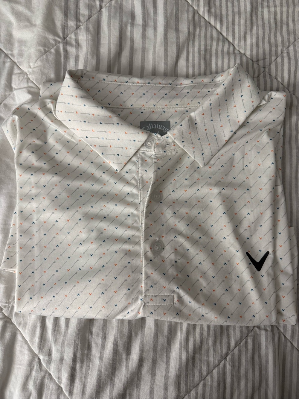 Callaway White Polo with Small Blue and Orange Print